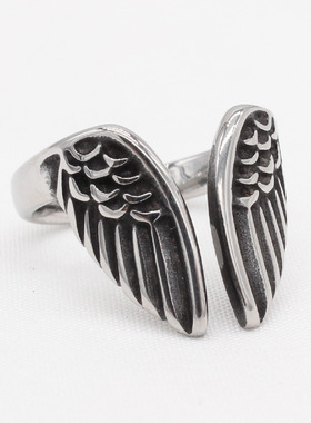 时尚钛钢男款戒指 欧美个性复古天使翅膀男士钛钢戒指指环