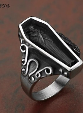 时尚钛钢戒指 棺材钛钢戒指 吸血鬼戒指 男款戒指指环