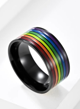 时尚钛钢戒指 欧美嘻哈LOVE钛钢戒指指环 黑色条纹戒指