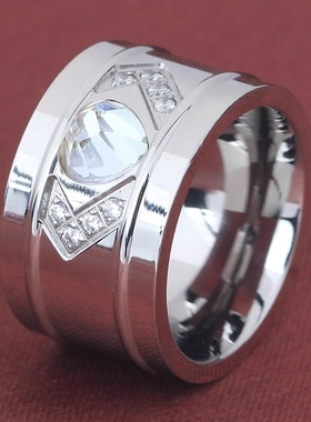 时尚钛钢戒指 欧美ins简约我心爱心双向箭头镶钻钛钢戒指心形指环