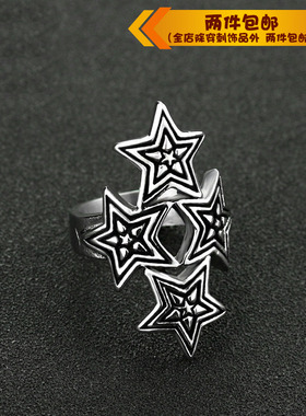 钛钢戒指指环五角星复古钛钢戒指