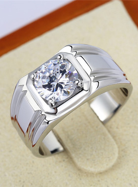 时尚钛钢男款戒指 简约男士结婚钻戒 网红Ins锆石钛钢戒指指环