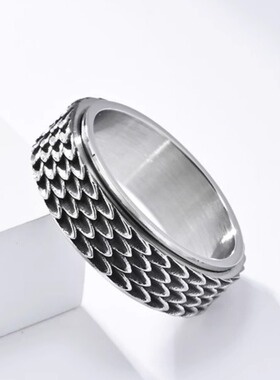 时尚钛钢戒指复古龙鳞片可旋转钛钢戒指缓解压力焦虑钛钢戒指指环
