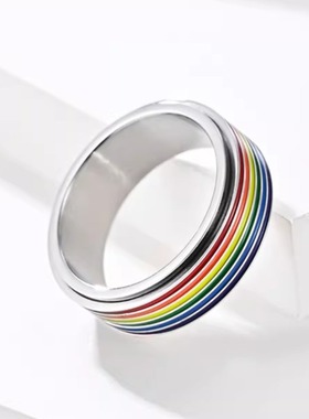 时尚钛钢戒指 时尚个性几何条纹可旋转解压缓解焦虑钛钢戒指