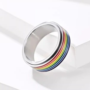 时尚钛钢戒指 时尚个性几何条纹可旋转解压缓解焦虑钛钢戒指