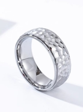 时尚钛钢戒指 INS小众手工捶打纹月坑钛钢戒指指环