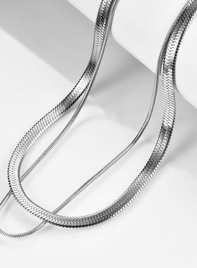 时尚钛钢项链 欧美ins百搭双层复古蛇链项链扁蛇链锁骨链钛钢项链