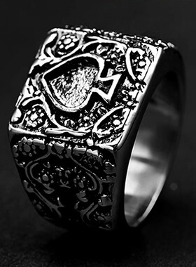 摇滚风标志复古扑克牌钛钢戒指