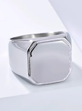 时尚钛钢戒指 欧美简约方形印章光面钛钢戒指 方形钛钢戒指指环