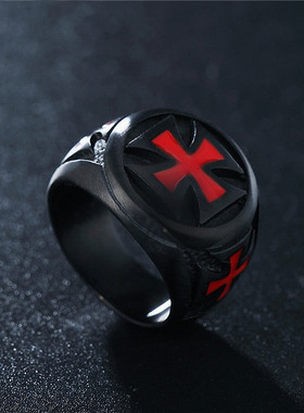 朋克风十字架男士黑色钛钢戒指