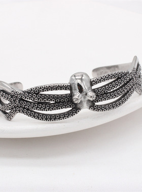 时尚钛钢手镯 欧美复古乌贼墨鱼开口手镯海洋生物钛钢手镯