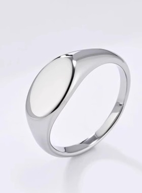 时尚钛钢戒指 欧美简约光面扁平椭圆形印章戒指 钛钢戒指指环