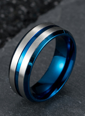 时尚钛钢戒指 拉丝哑光戒指 8mm宽双斜边指环几何钛钢戒指指环