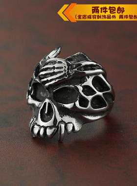 欧美朋克风鬼头钛钢戒指
