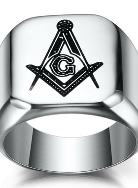 时尚风复古共济会钛钢戒指