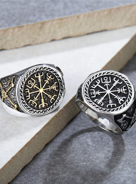 时尚钛钢男款戒指 北欧维京斧子图腾钛钢戒指潮男指环