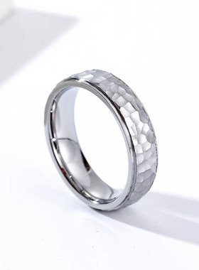 时尚钛钢戒指 手工捶打不规则图形钛钢戒指 中性冷淡风 时尚钛钢