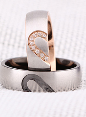 时尚风钛钢爱心形指环情侣对戒