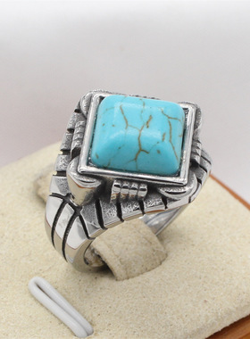 时尚钛钢男女戒指 欧美复古条纹形指环镶嵌菱形宝石钛钢戒指指环