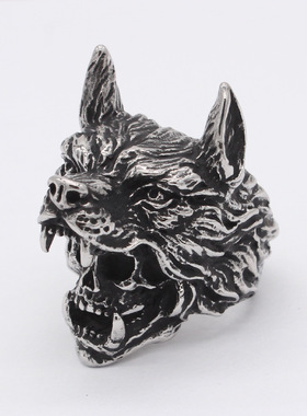 时尚钛钢男款戒指 欧美个性复古狼头骷髅钛钢戒指指环