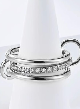 时尚钛钢戒指 三环堆叠可拆分佩戴镶钻钛钢戒指 食指钛钢戒指指环