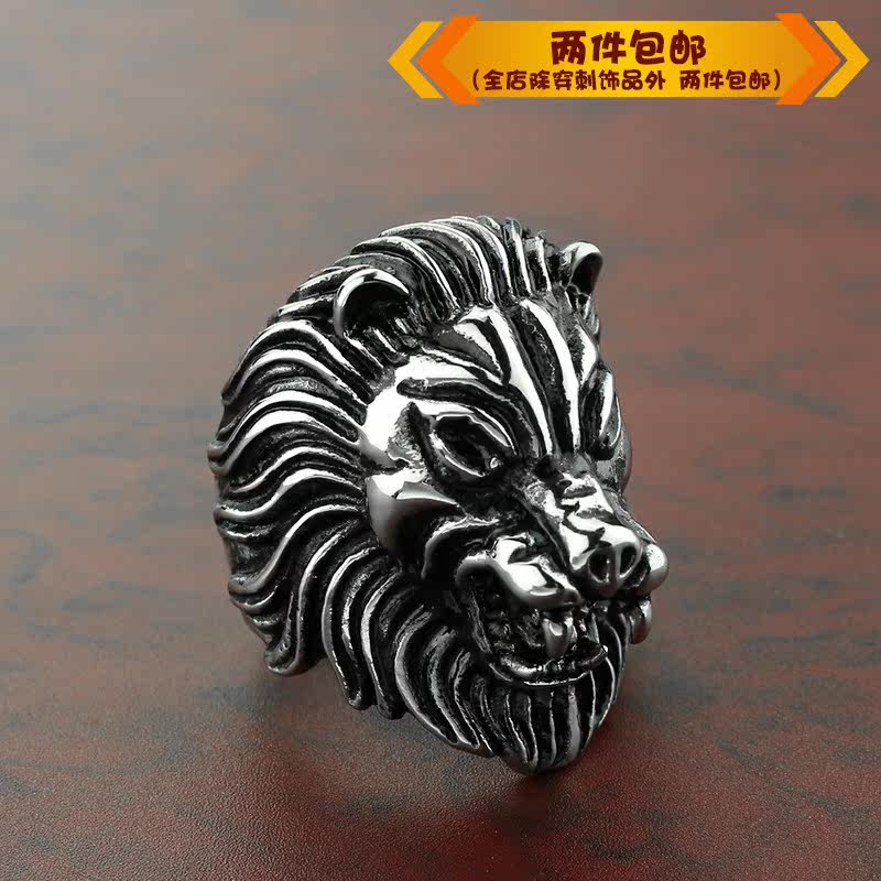 时尚钛钢戒指欧美复古霸气狮子头朋克戒指 个性摇滚男款戒指指环