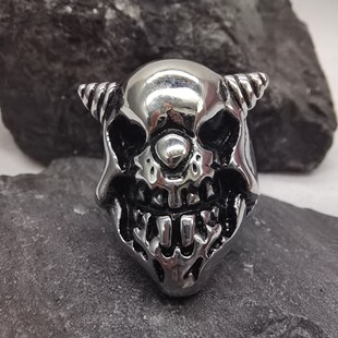 时尚钛钢戒指 欧美嘻哈羊角骷髅头戒指 羊头指环钛钢男款戒指指环