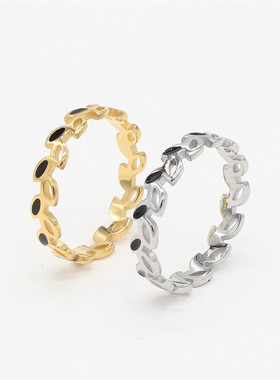 时尚钛钢女款戒指 时尚简约欧美Ins风橄榄枝镂空钛钢戒指指环