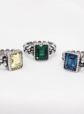 时尚钛钢男女戒指 欧美个性串珠形复古方形锆石钢戒指指环