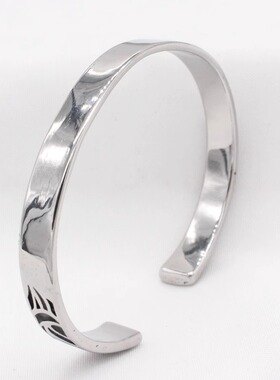 时尚钛钢手镯 欧美复古光面羽翼纹路开口手镯 男女通用钛钢手镯