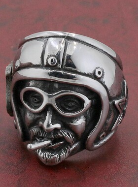 时尚风复古人头像钛钢戒指