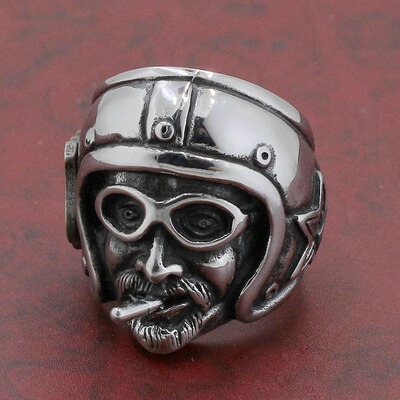 时尚风复古人头像钛钢戒指