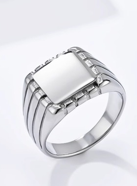 时尚钛钢男款戒指 个性简约素戒 简约光面方形印章钛钢戒指指环