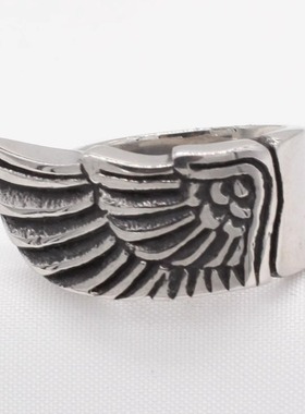 时尚钛钢男款戒指 欧美个性复古单边翅膀羽毛钛钢戒指指环