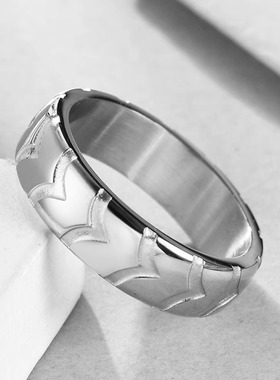 时尚钛钢戒指 欧美6MM个性情侣钛钢戒指 规则轮胎纹钛钢戒指指环