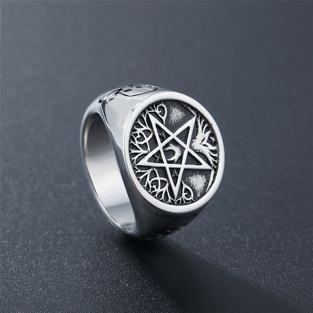 生命之树欧美风撒旦钛钢戒指