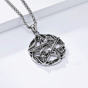 时尚钛钢项链 欧美蟒蛇缠绕五角星钛钢项链 撒旦五芒星钛钢项链