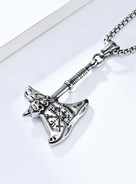 时尚钛钢项链 北欧维京斧头钛钢吊坠 个性骷髅头斧子潮人钛钢项链