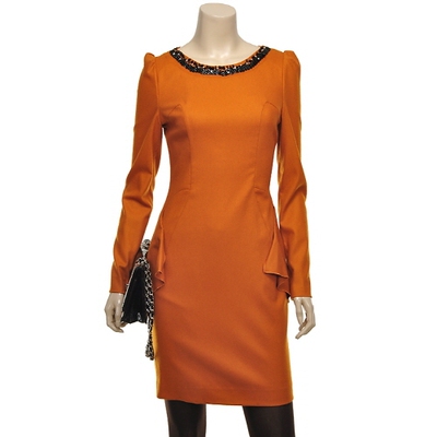 亏本特价 韩国正品 Minimum美尼蒙 订珠领收腰修臀薄羊毛连衣裙