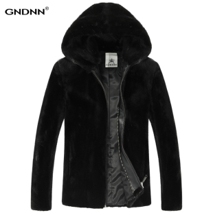 GNDNN冬新款貂皮大衣男整貂 带帽水貂皮草外套加肥加大码胖子宽松