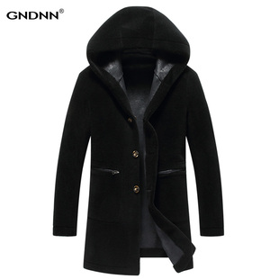 断码 大码中长款羊剪绒大衣男皮草外套羊毛连帽皮毛一体皮衣胖子