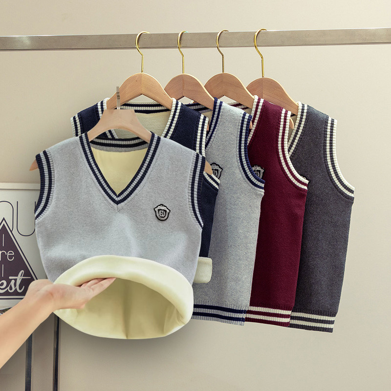 儿童针织马甲秋冬款内搭冬季加绒加厚女童毛衣贴身男童背心内穿