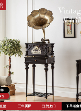 复古留声机黑胶唱片cd一体机客厅欧式装饰摆件老式唱片机蓝牙音响