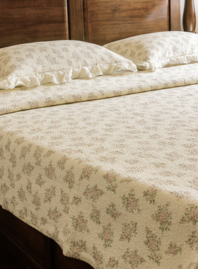 外贸新品Flowering纯棉床盖三件套 法式木耳边全棉绗缝被夹棉床单