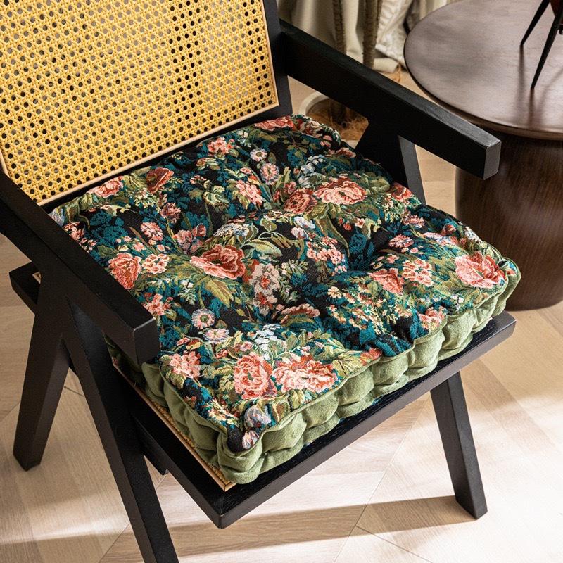 美式乡村加厚椅子垫办公椅餐椅坐垫复古风方形布艺垫高垫蒲团座垫