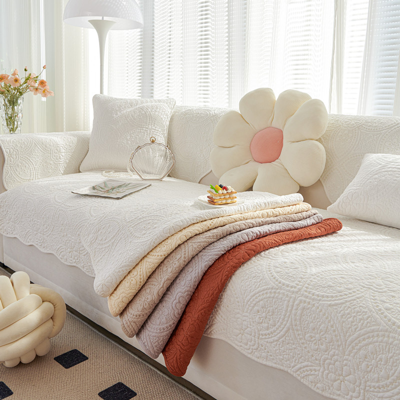 法式复古刺绣纯棉沙发垫四季通用轻奢布艺沙发巾罩盖布防滑皮坐垫