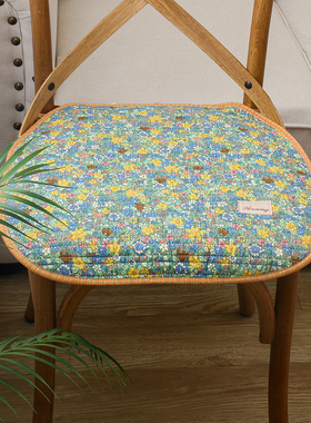 出口韩国Flowering四季纯棉椅子垫 田园全棉绑带防滑坐垫办公椅垫