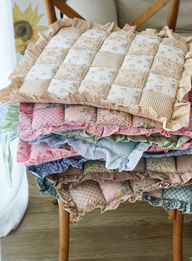 外贸Flowering纯棉韩式田园餐椅垫 绑带座垫办公室坐垫学生椅子垫