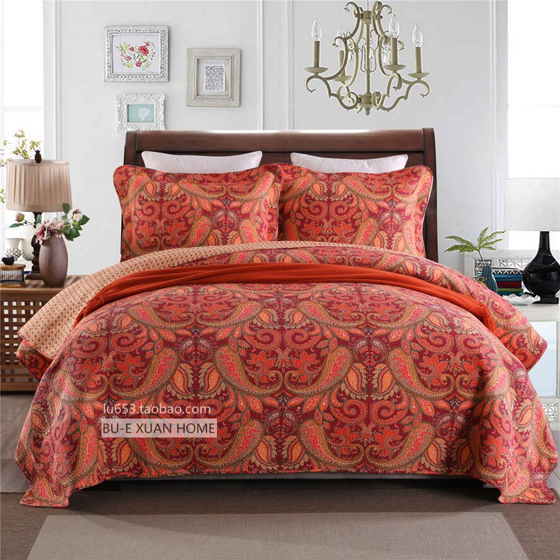 外贸美式纯棉床盖三件套防滑床单