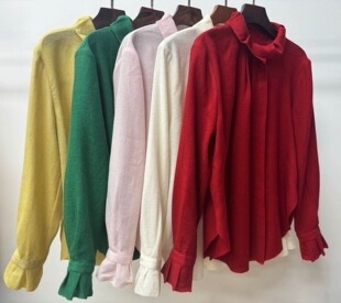 南油篙货｜2026早春新款女 通勤荷叶领100羊毛上衣衬衫女设计感～